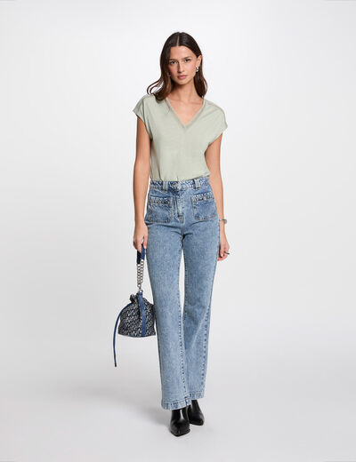 Vaquero de pernera ancha denim doble stone mujer