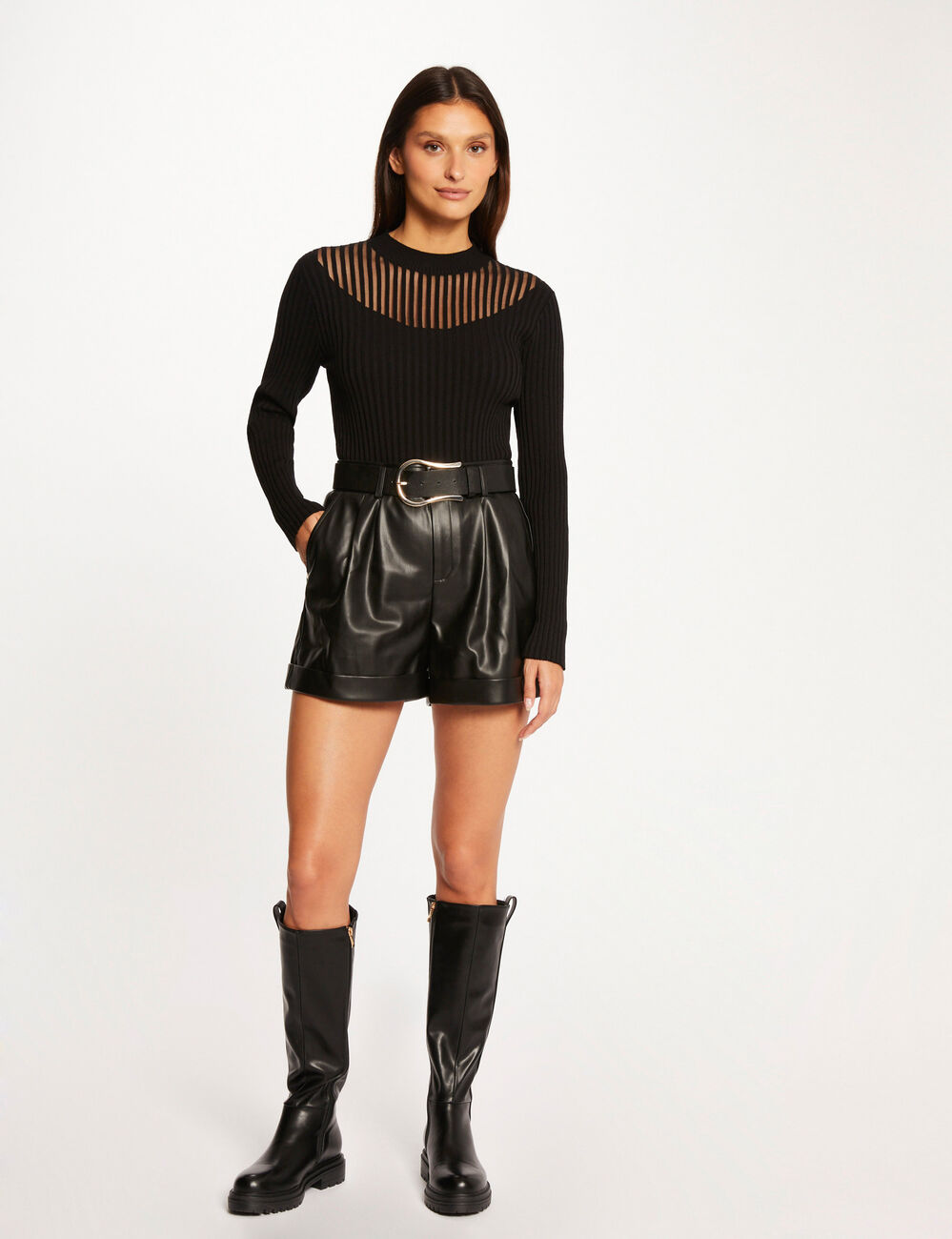 Jersey manga larga con cuello alto negro mujer