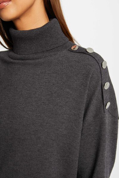 Jersey manga larga cuello de tortuga gris anthracite mujer