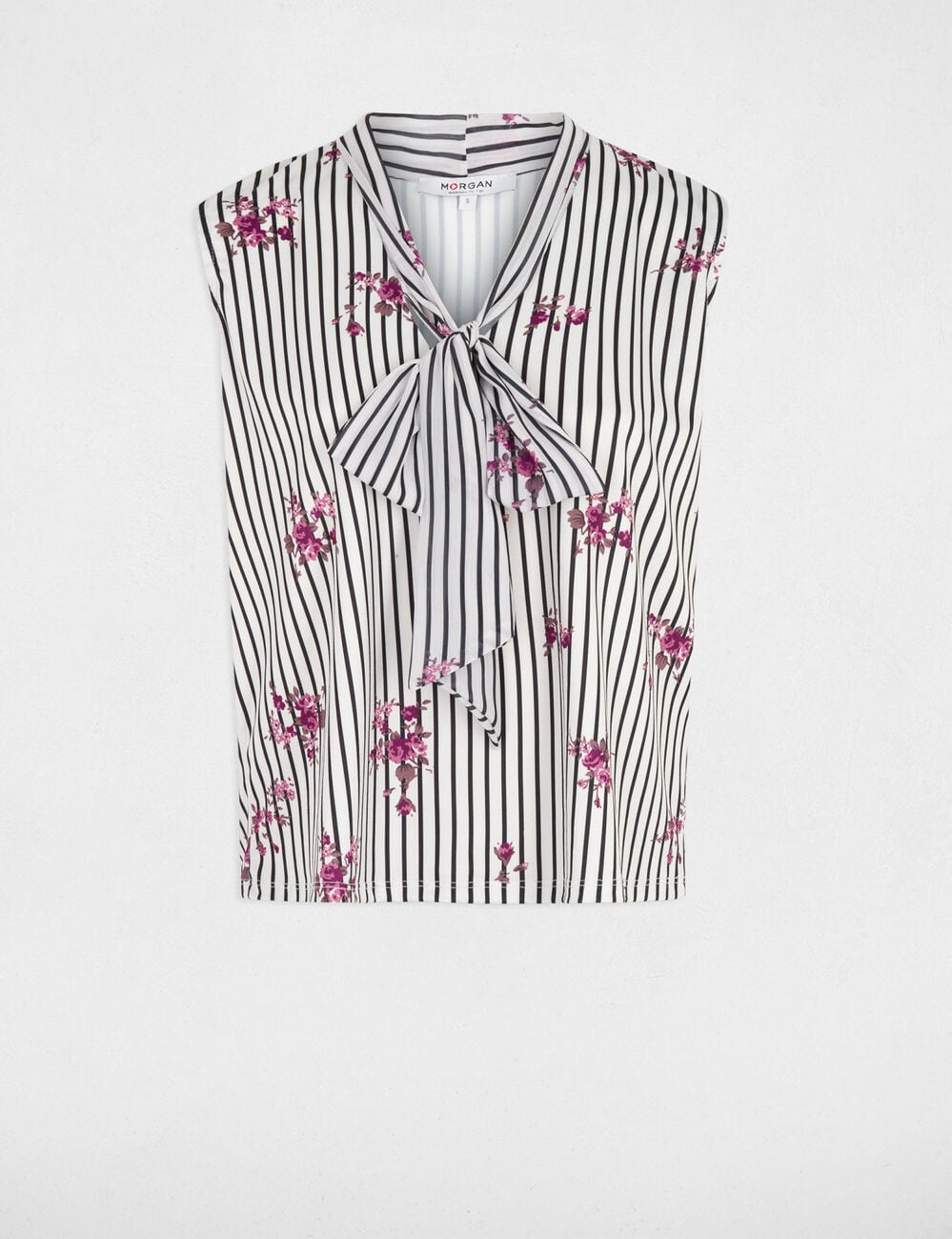 Camiseta con cuello lazada multicolor mujer