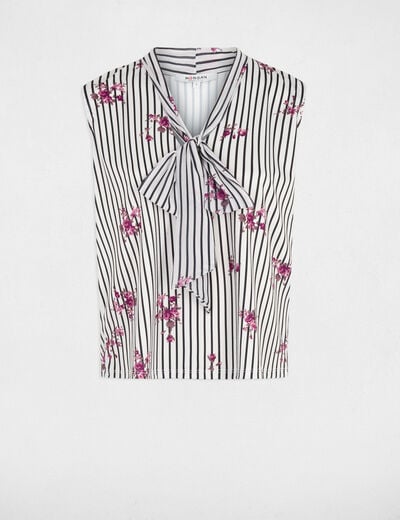 Camiseta con cuello lazada multicolor mujer