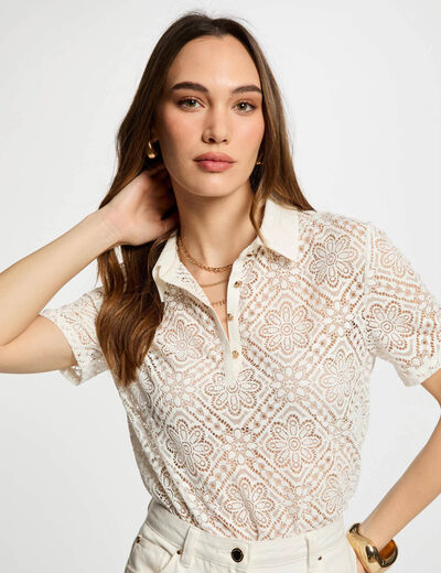 Polo manga corta blanco mujer