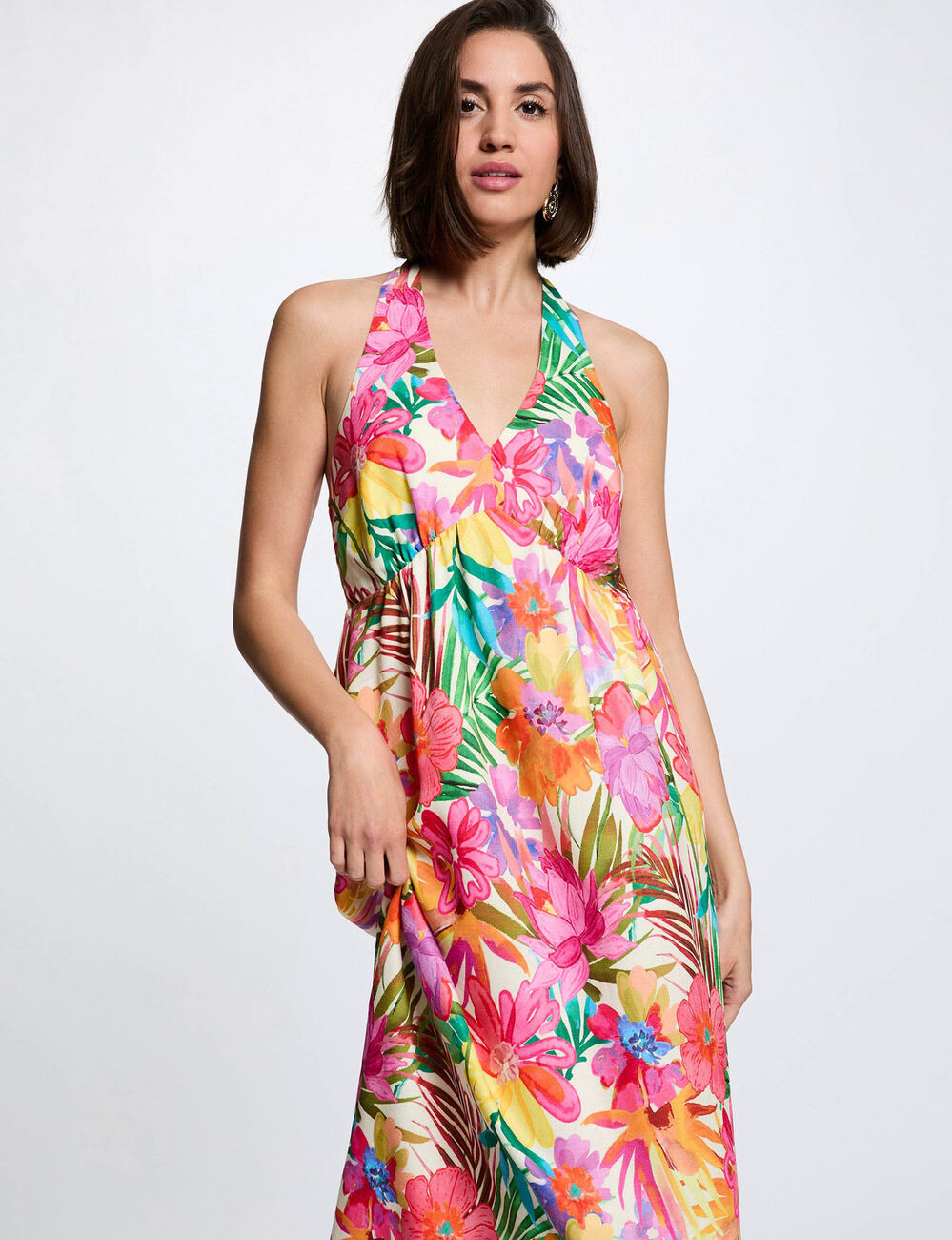 Vestido fluido con estampados multicolor mujer