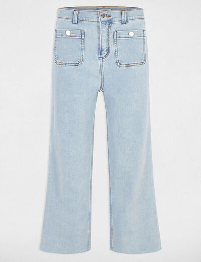 Pantalón pernera ancha denim descolorido mujer