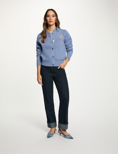 Vaqueros rectos con strass denim crudo mujer