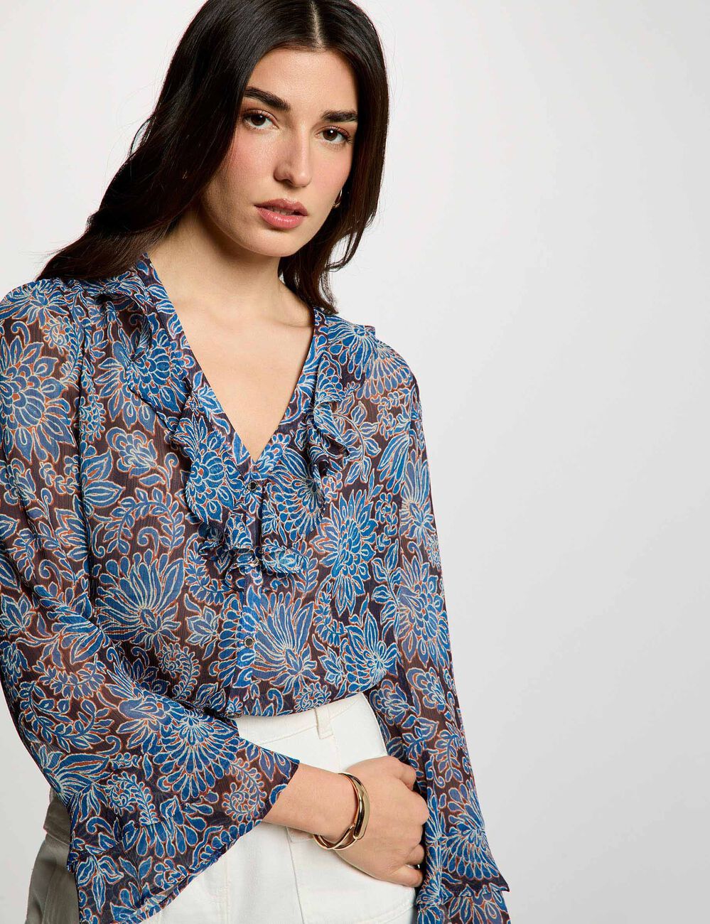 Camisa de gasa ajustada multicolor mujer