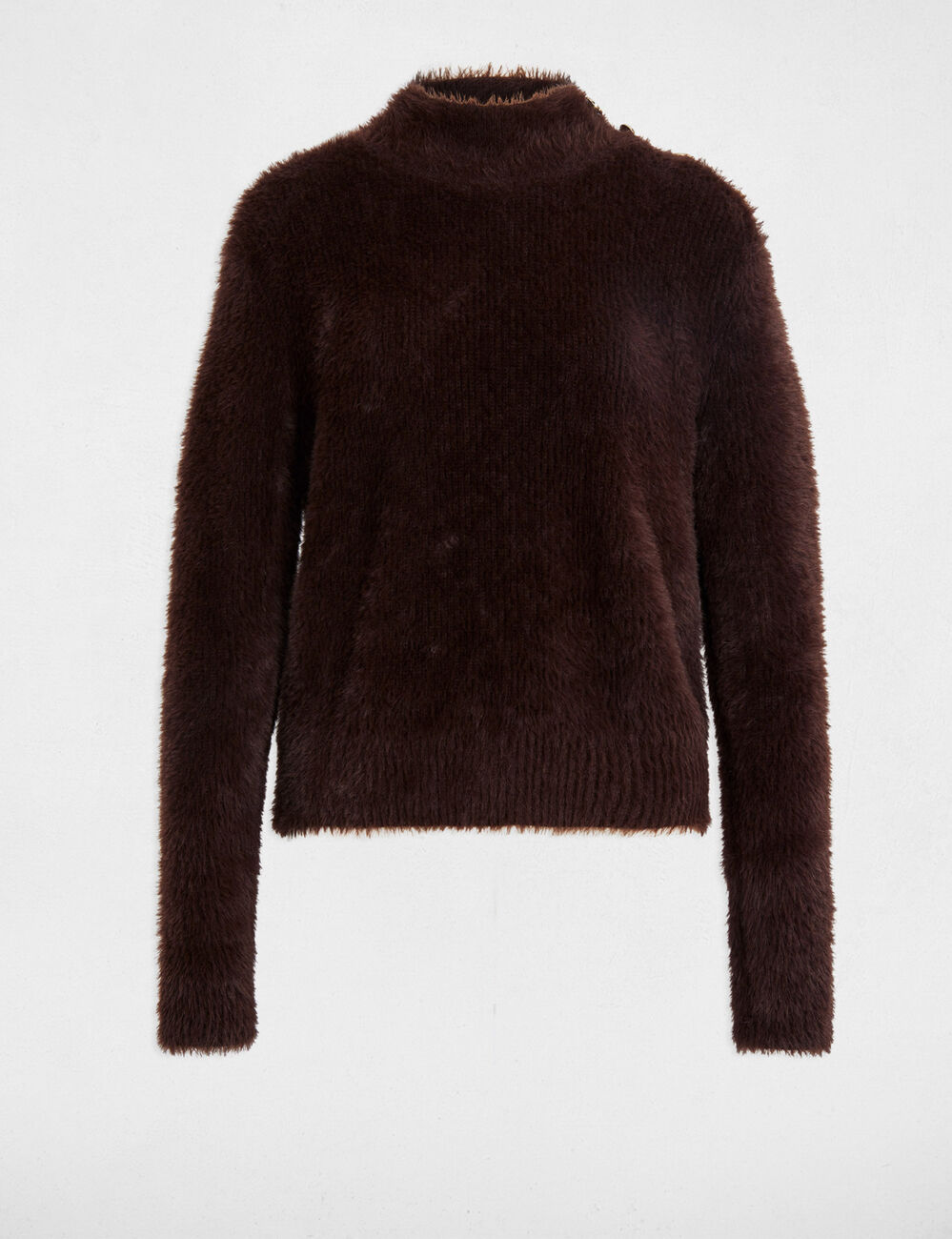 Jersey corto ajustado marr&oacute;n oscuro mujer