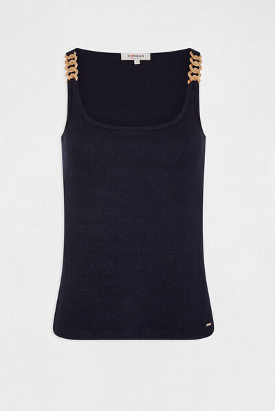 Top tirantes anchos con cadenas azul marino mujer