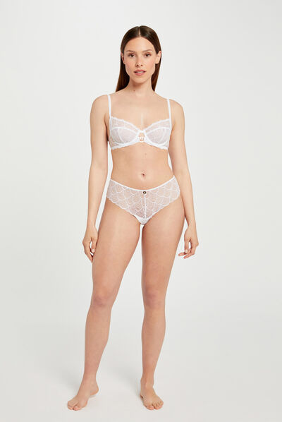 Shorty de encaje blanco mujer