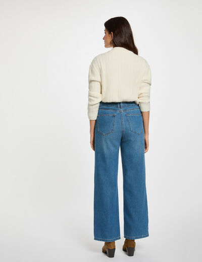 Jersey corto de cuello alto marfil mujer