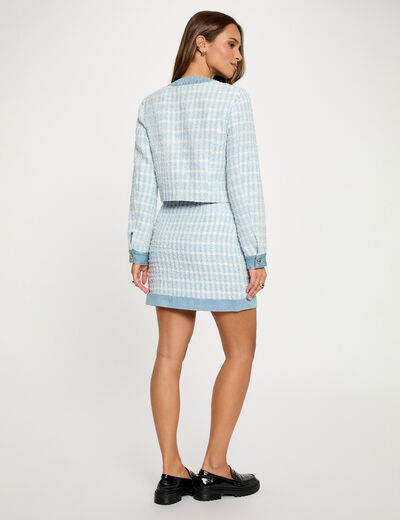 Chaqueta entallada cuello redondo azul cielo mujer