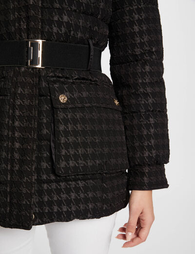 Plumón estampado pata de gallo negro mujer