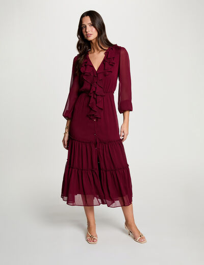 Vestido largo fluido burdeos mujer