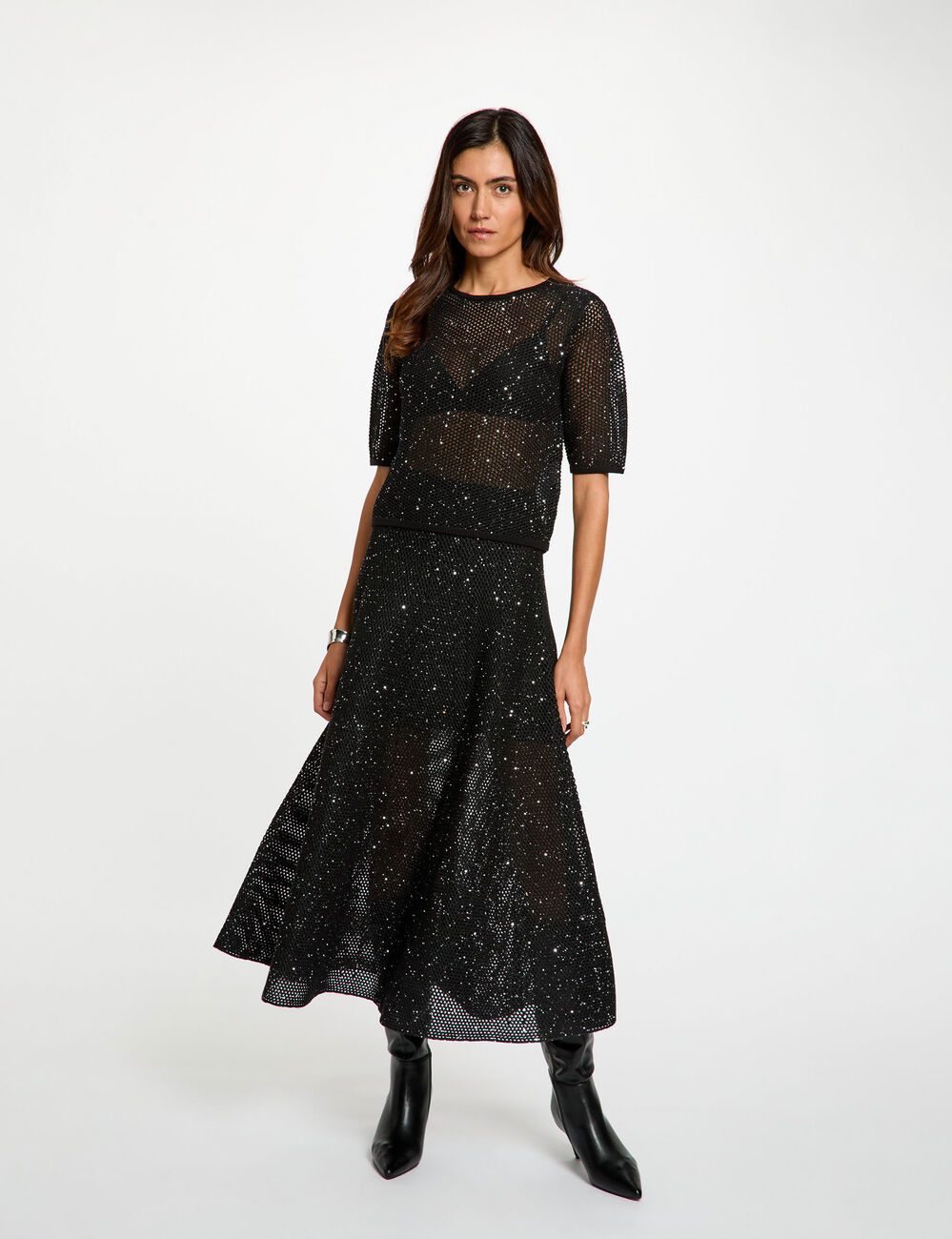 Camiseta de malla negro mujer