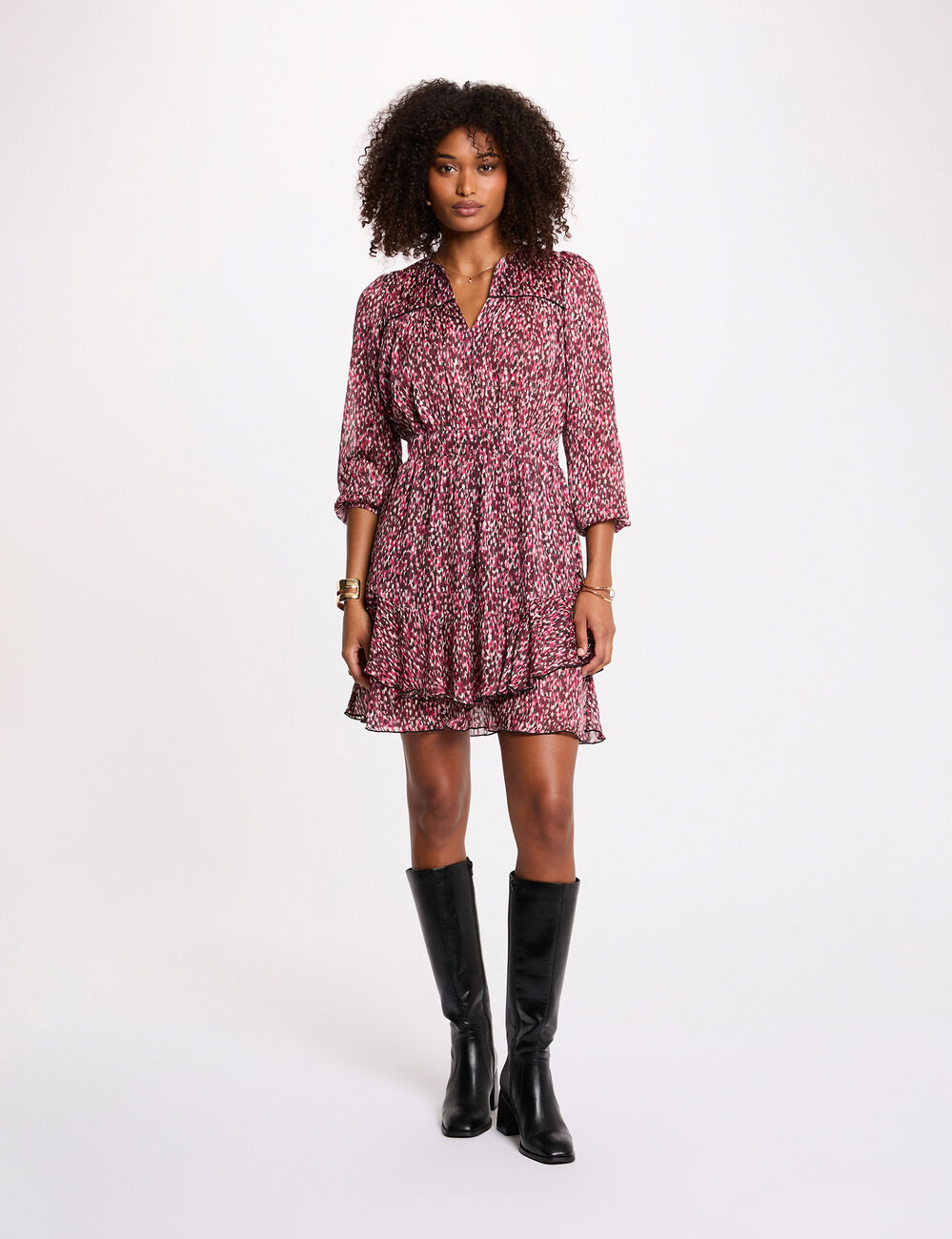 Vestido corto con cuello en V multicolor mujer