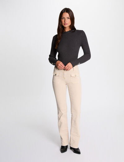 Pantalón ajustado terciopelo marfil mujer