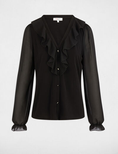 Camiseta de gasa con cuello en v negro mujer
