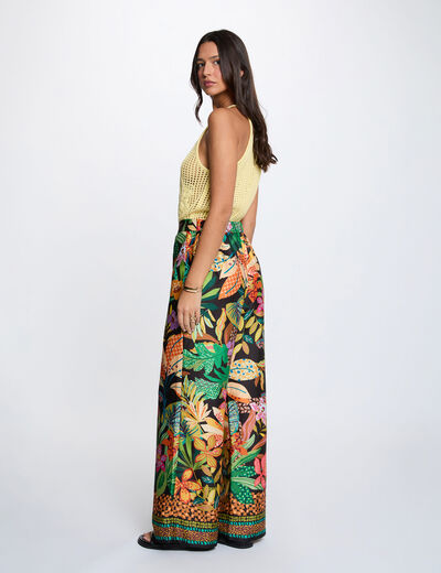 Pantal&oacute;n ancho satinado negro mujer
