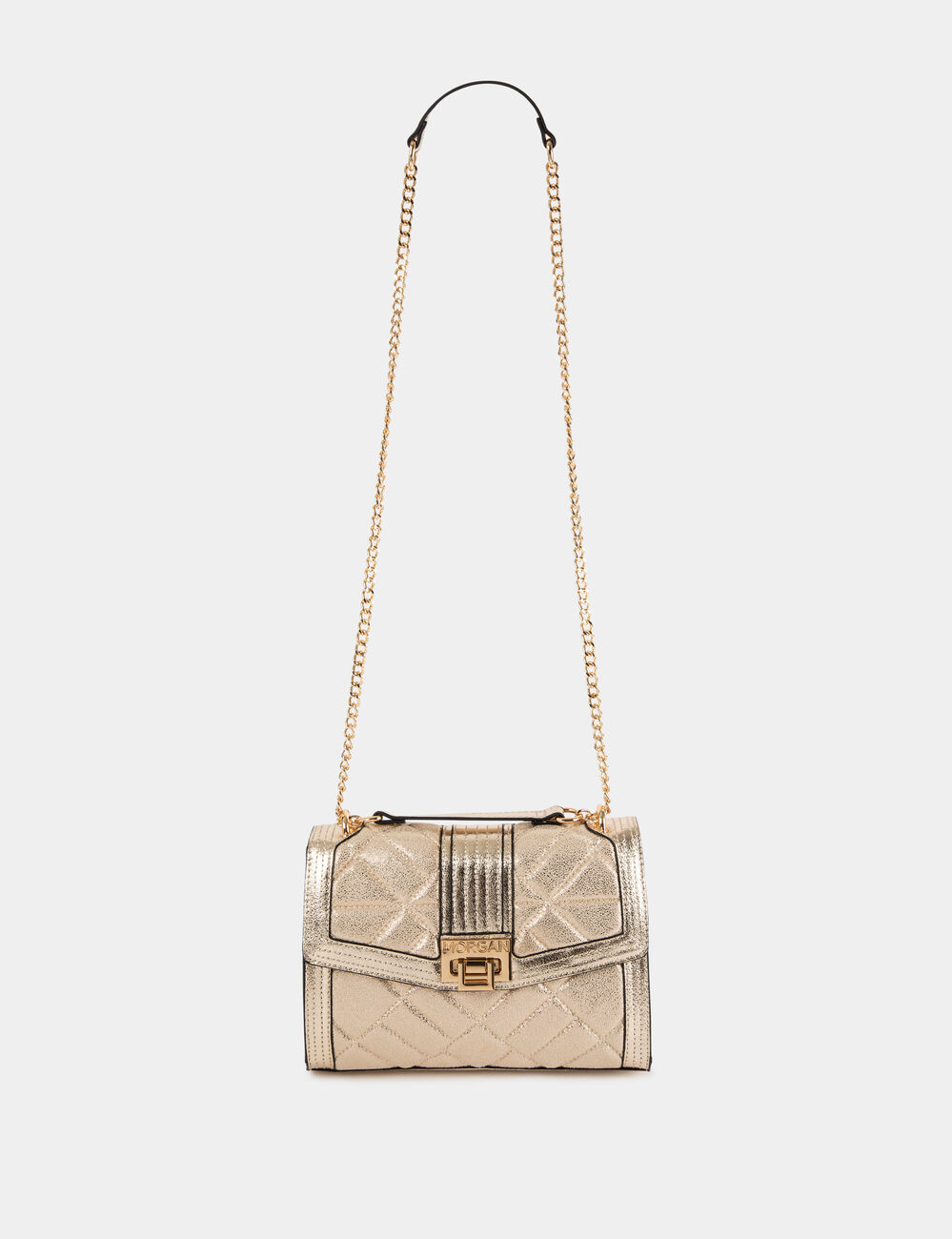Bolso con solapa acolchado y metalizado amarillo oro mujer
