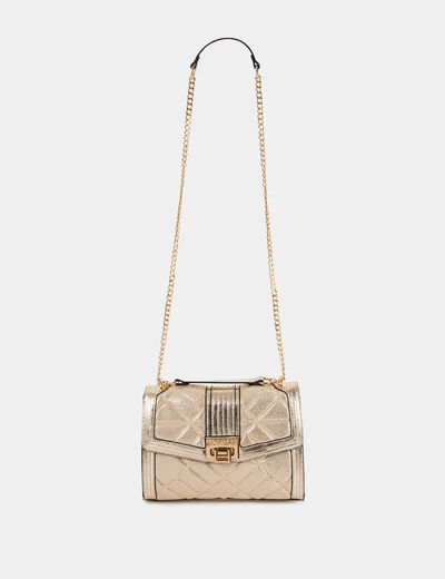 Bolso con solapa acolchado y metalizado amarillo oro mujer