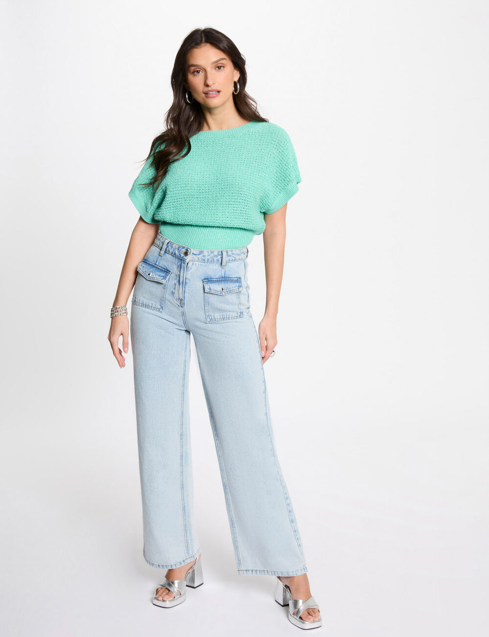 Jersey manga corta verde emeralda mujer