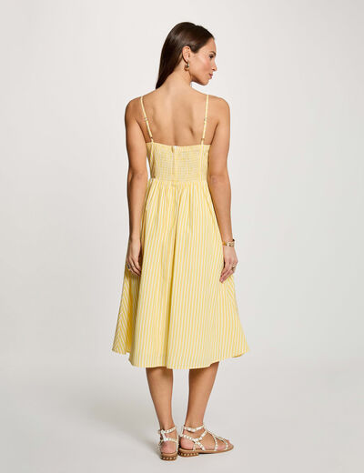 Vestido cruzado de rayas amarillo claro mujer