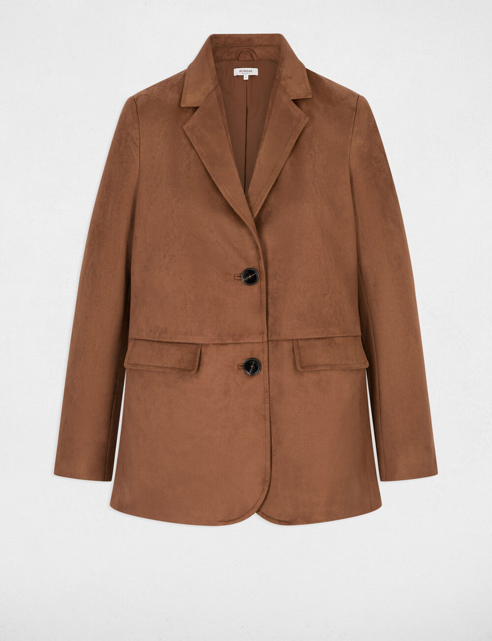 Chaqueta de ante con cuello de solapa marr&oacute;n chocolate mujer