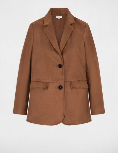 Chaqueta de ante con cuello de solapa marr&oacute;n chocolate mujer