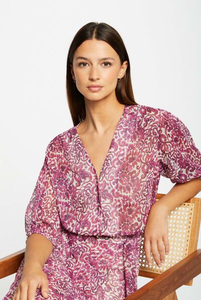 Camisa manga 3/4 estampado de cachemira multico mujer