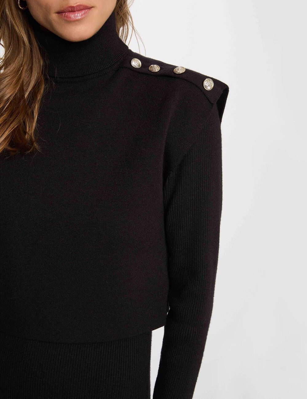 Vestido de punto con cuello alto negro mujer