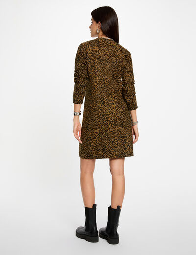Vestido de punto estampado animal c&aacute;mel mujer