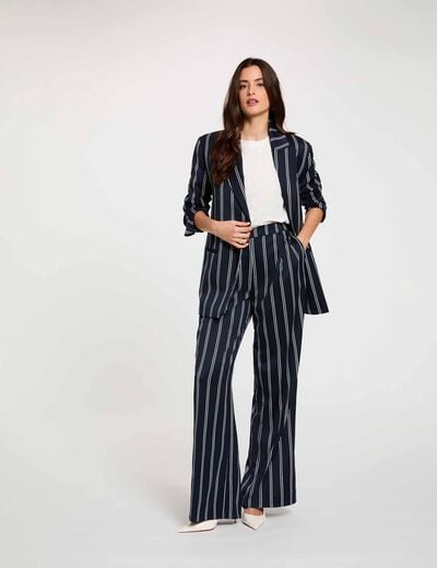 Pantal&oacute;n ancho de tiro alto azul marino mujer