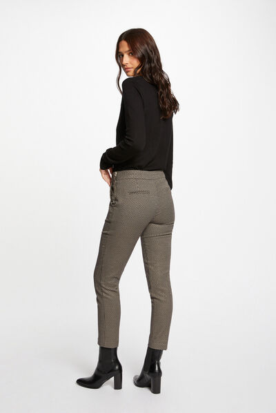 Pantalón cigarette estampado geométrico negro mujer