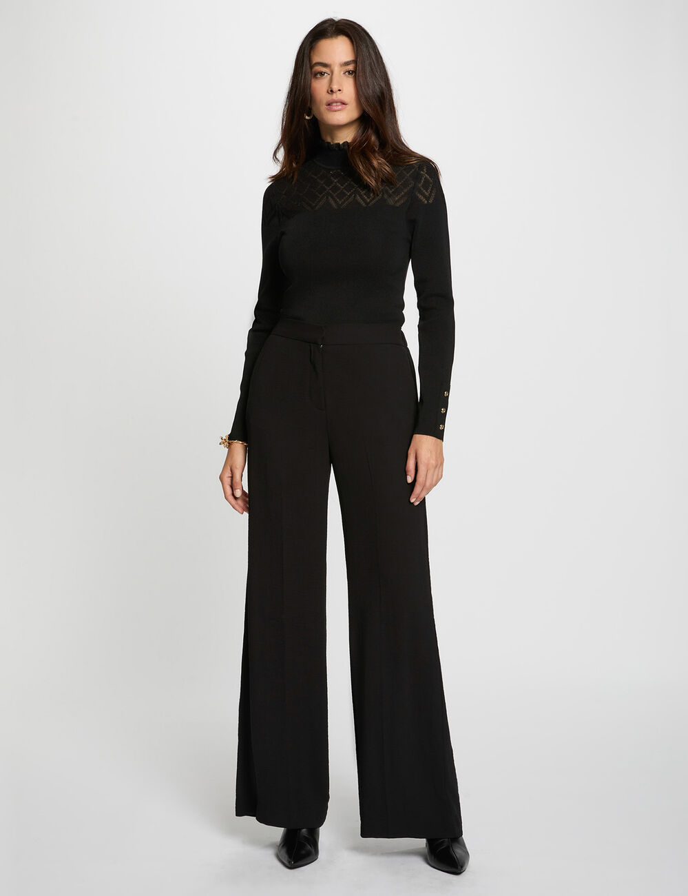 Pantalón ancho y fluido negro mujer