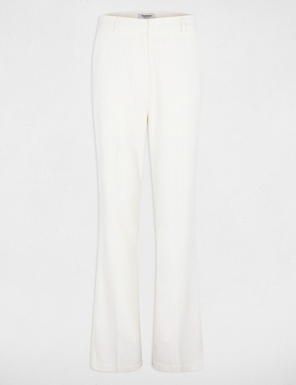 Pantal&oacute;n ancho de rayas finas blanco mujer
