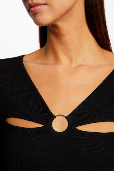 Jersey manga larga con aberturas negro mujer