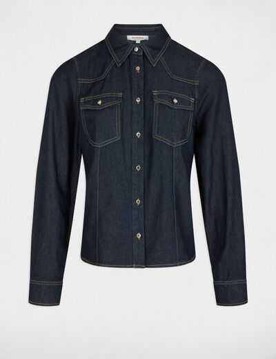 Camisa manga larga denim crudo mujer