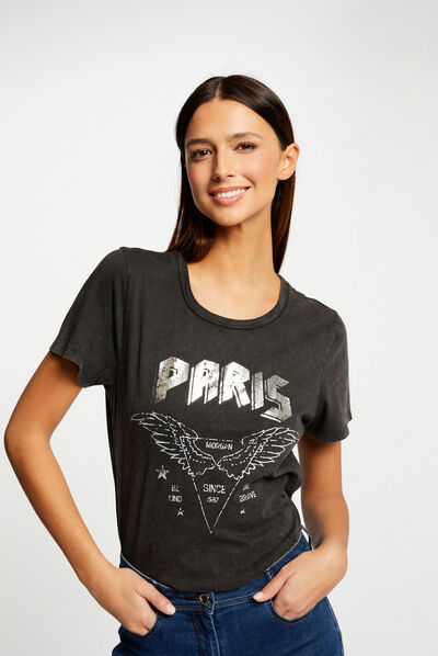 Camiseta de manga corta gris mujer