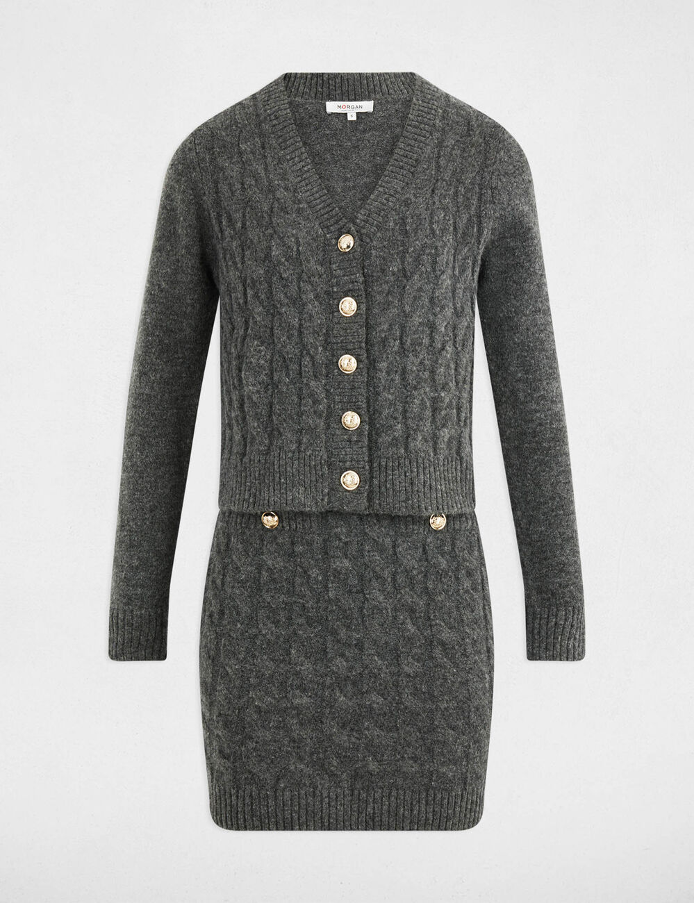 Vestido de punto con cuello en v gris oscuro mujer