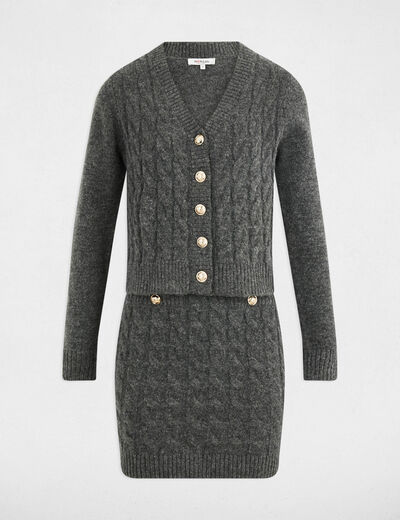 Vestido de punto con cuello en v gris oscuro mujer