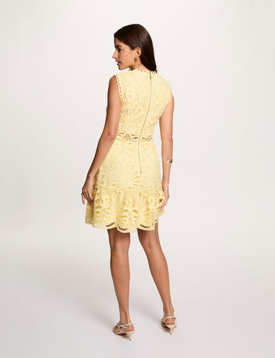 Vestido corto evas&eacute; encaje amarillo claro mujer