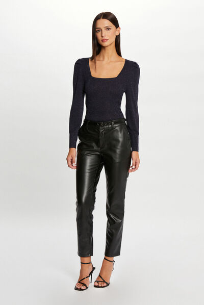 Pantalón ajustado cuero sintético negro mujer