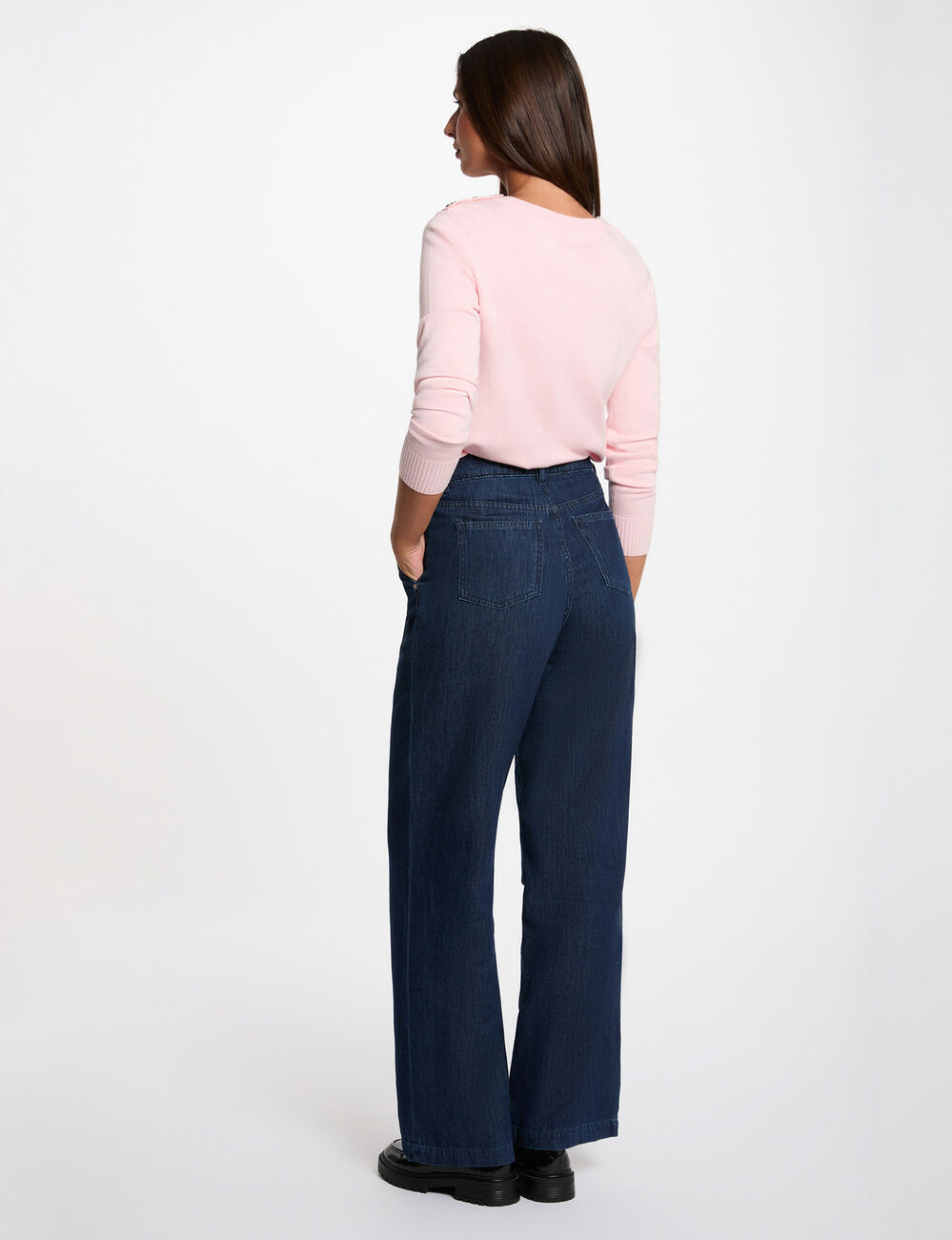Jersey cuello redondo con botones rosa claro mujer