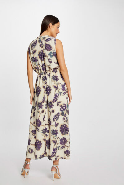 Vestido largo acampanado estampado multicolor mujer
