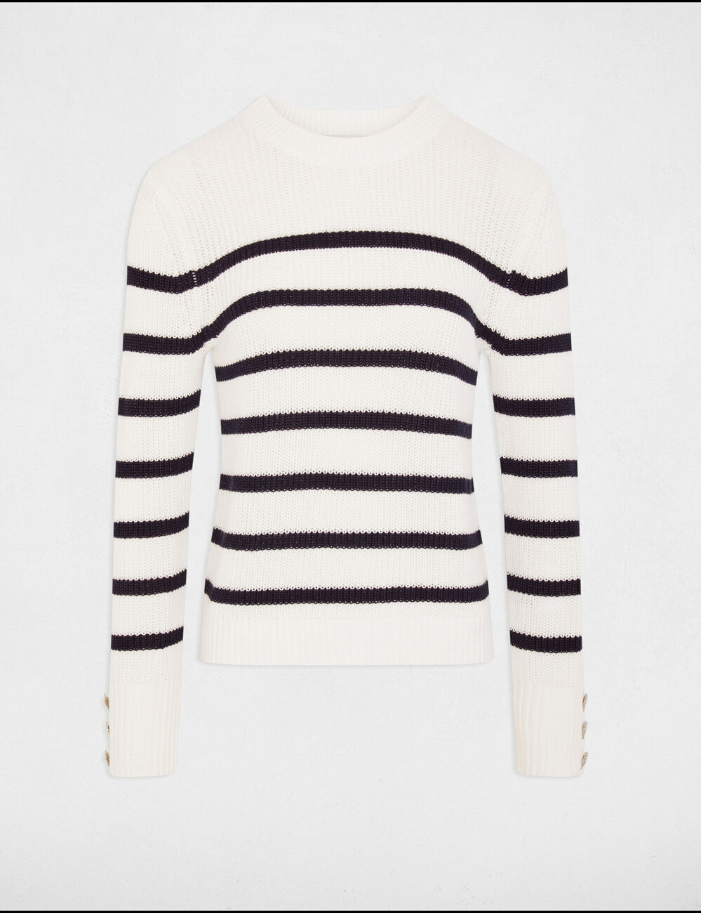 Jersey cuello redondo y rayas blanco mujer
