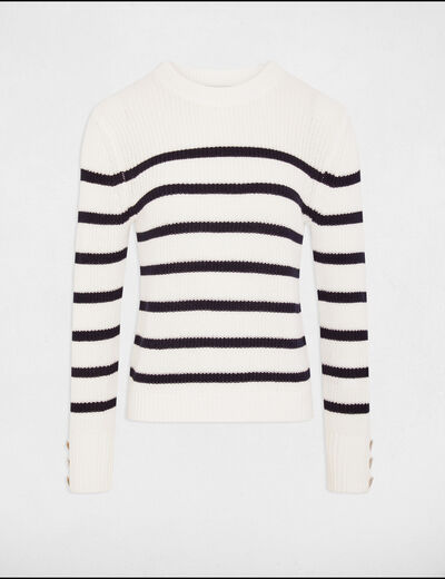 Jersey cuello redondo y rayas blanco mujer