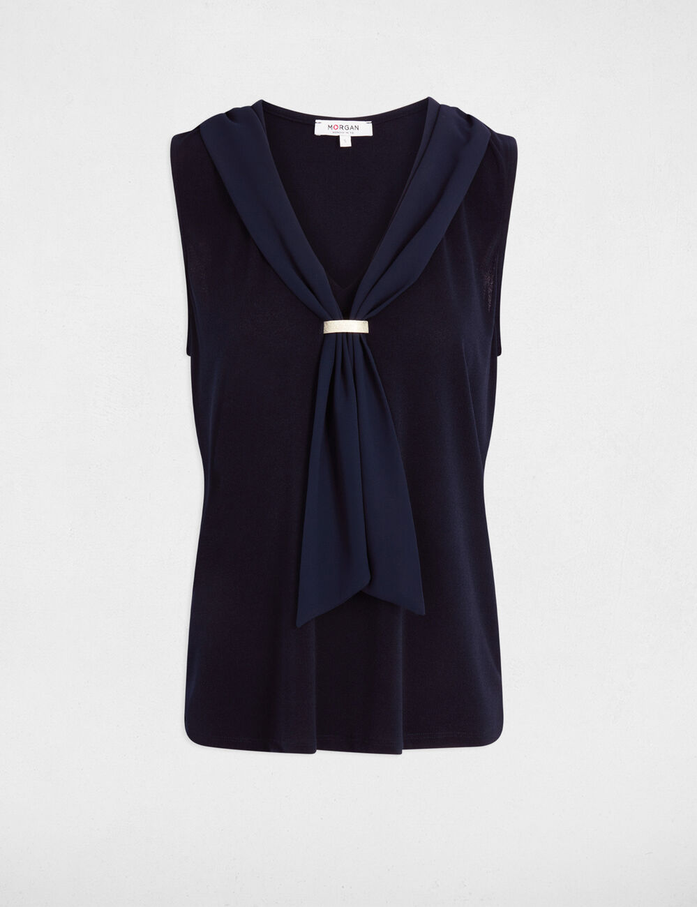 Camiseta con cuello lazada azul marino mujer