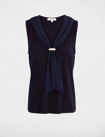 Camiseta con cuello lazada azul marino mujer