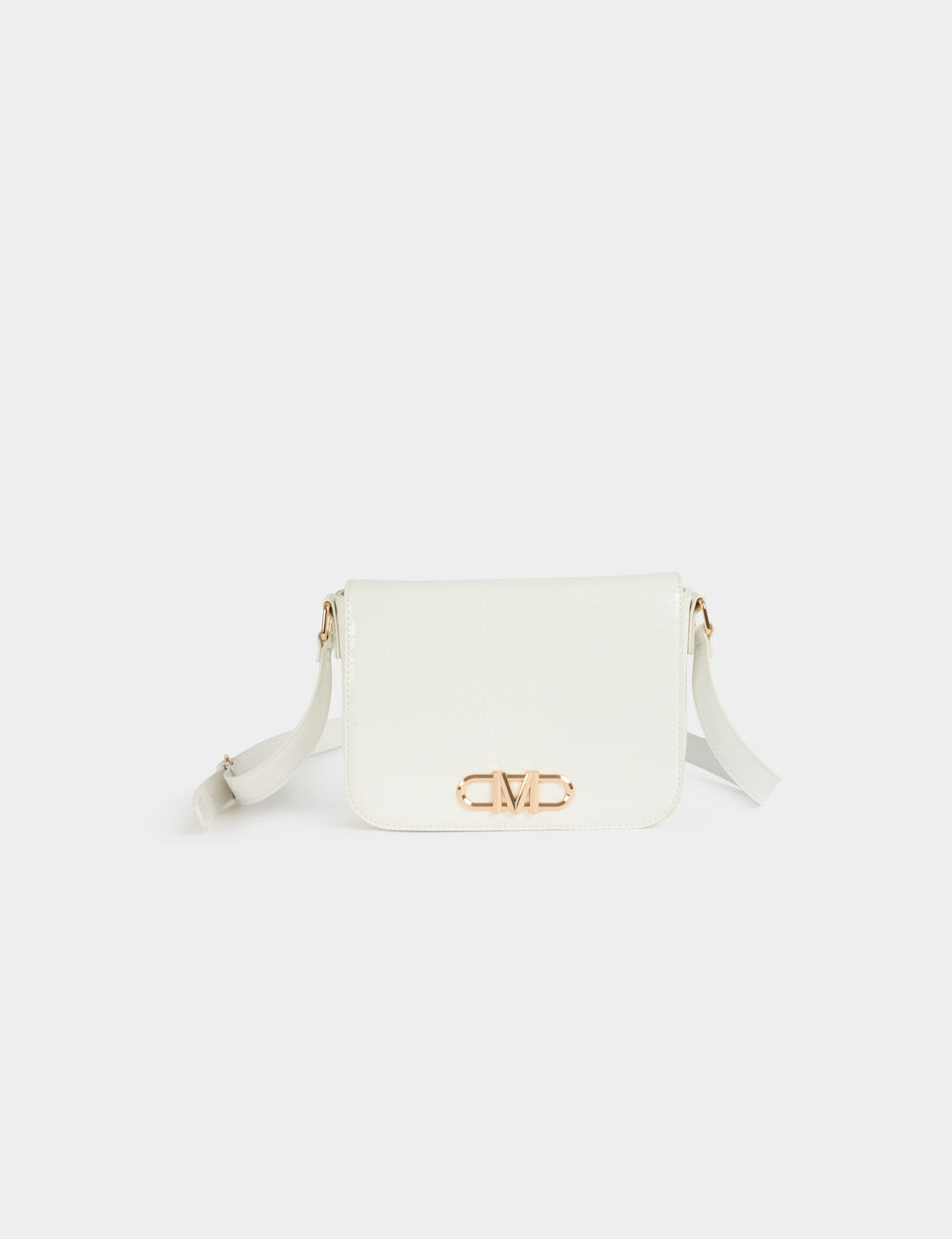 Bolso bandolera efecto cocodrilo marfil mujer
