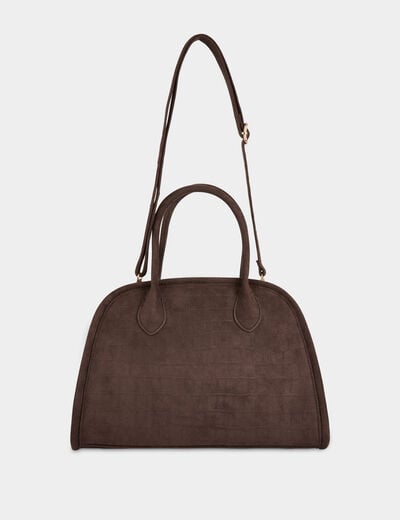 Bolso de ante efecto cocodrilo marr&oacute;n oscuro mujer